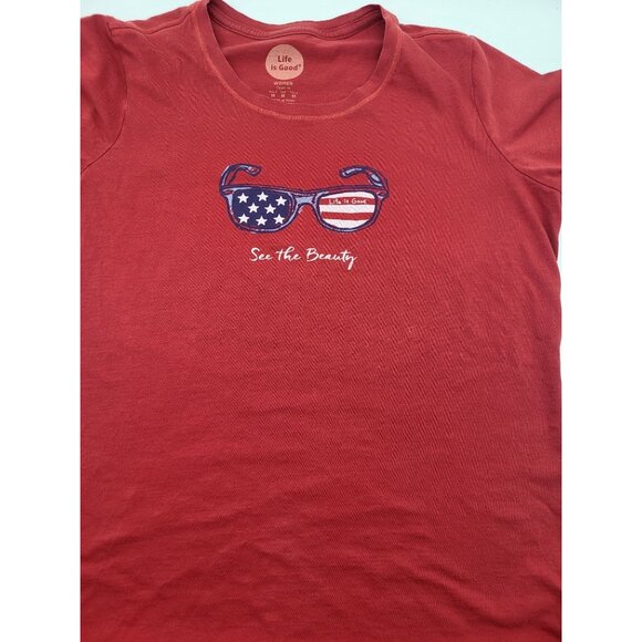 LIFE IS GOOD "See the Beauty" Womens M Patriotic USA Red American Flag July 4th - Picture 4 of 10